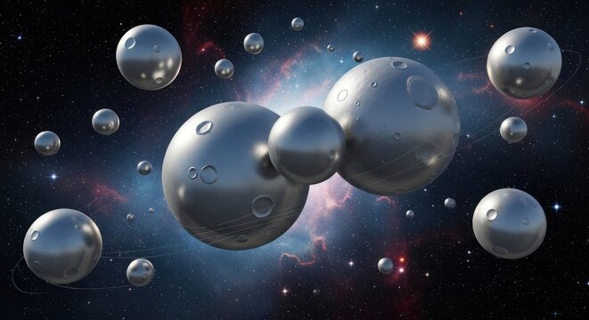 Galactic sphere cluster a cosmic dance of celestial bodies with metallic shine and space dust