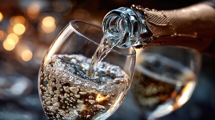 Champagne pouring into wine glass celebration