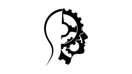 Human head with gears with transparent background