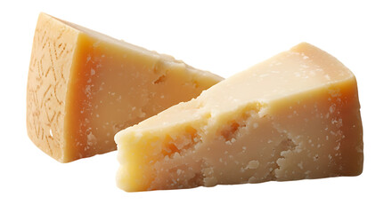 Aged cheese wedges isolated on a transparent background
