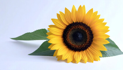 Obraz premium Gorgeous Close-up of a Sunflower with Wide Green Leaves