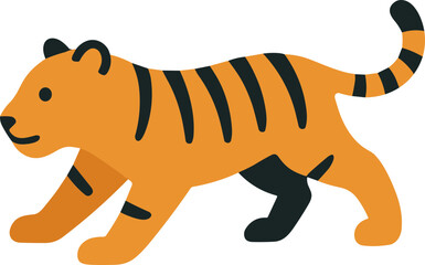 Flat Design Orange Walking Striped Tiger Shape Graphic Art Illustration