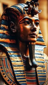 Ancient Egyptian  statue in a golden temple of a religious god