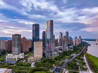 Shanghai skyline at sunset