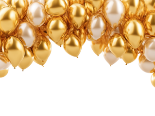 Gold and cream balloons frame a black background