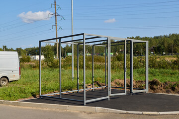 The Steel Framework of a Bus Shelter is currently being constructed and assembled on site