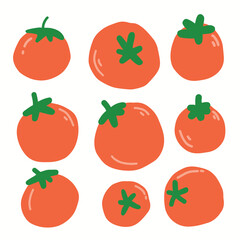 Fresh red tomato vegetable vector illustration set. Whole tomatoes icon collection. Healthy organic food for cooking ingredient or diet. Ripe cartoon graphic.