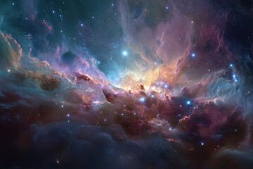 Colorful Nebula with Stars in Deep Space