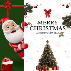 A Merry Christmas and Happy New Year card, illustration.