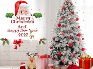 A Merry Christmas and Happy New Year card, illustration.