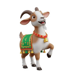 Animated Goat Character with Festive Attire and Cheerful Expression