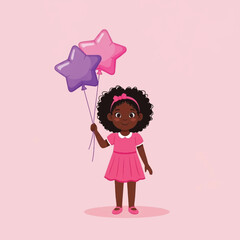 adorable young girl holding colorful star-shaped balloons