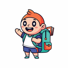 Adorable Cartoon School Child with Backpack and Books