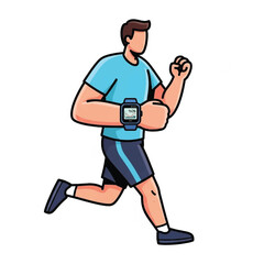 Active man running with smartwatch fitness tracker