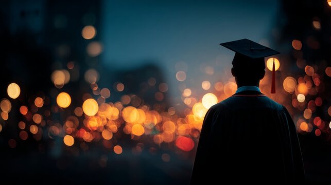 Bridging traditional and digital: modern education evolves. Social media community. A graduate's perspective: digital interfaces in deep blue hues and icons. Social connection idea.