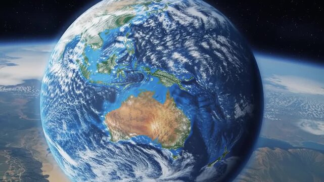 Detailed Earth View with Australia Focus against Dark Starry Background