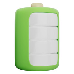 Green battery with full charge and white bars showing clean energy 3d illustration