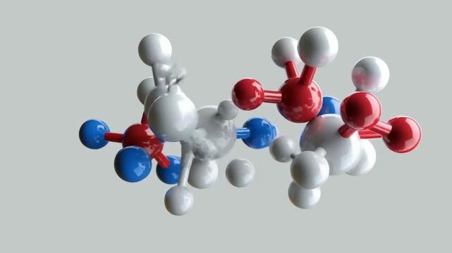 3D molecular model on grey background, Scientific rendering of chemical compound, Molecular structure visualization