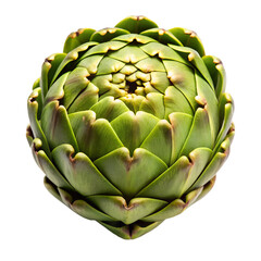 Fototapeta premium A fresh, vibrant green artichoke with layered petals, isolated on a transparent background, showcasing its natural texture and form