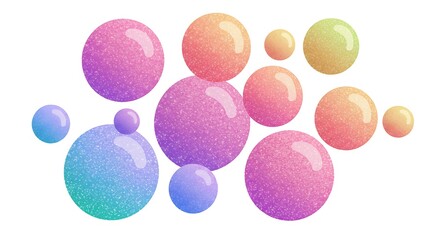 A vector illustration of colorful bubbles mixed with styrofoam like texture, glossy and reflective, centered on a clean white background
