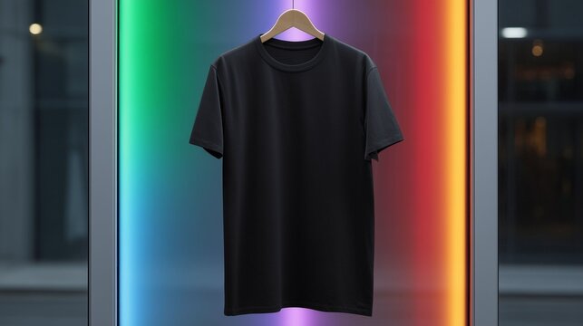 Black T-shirt with Rainbow Gradient Background