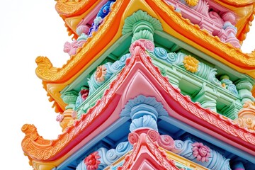 Obraz premium Ornate multi-tiered pagoda corner with vibrant, pastel-painted details