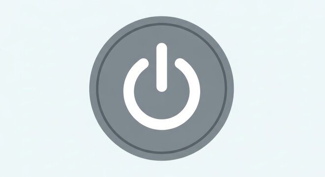 Power on/off symbol grey circle with white U-shape line, line atop