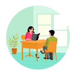 University Students Life. Job Interview Scene in Office with Professional Employer and Applicant.