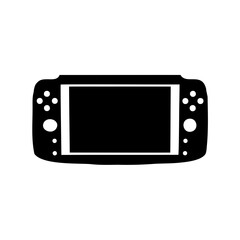 Black and white silhouette illustration of a handheld video game console