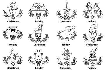 set of illustrations in the concept of Christmas and holidays in a line style
