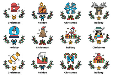 Fototapeta premium set of illustrations in the concept of Christmas and holidays in a line style