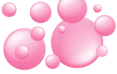 Abstract background with overlapping light pink bubbles of varying sizes on a white backdrop, featuring subtle shading, glossy texture, depth, volume, and a dynamic clustered arrangement
