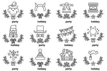 set of illustrations in the concept of Halloween and holidays in a line style