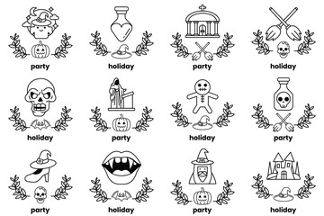 set of illustrations in the concept of Halloween and holidays in a line style