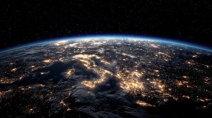 Obraz premium Wide shot of Earth from space at night