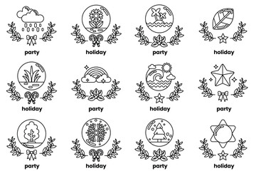 Set of illustrations in the concept of holiday objects in line art style