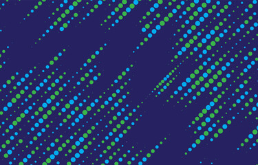 Dark  abstract background with densely packed circular dots in teal-blue and bright green forming diagonal flowing lines, creating depth, movement, and a vibrant dynamic pattern