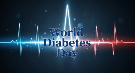 World Diabetes Day awareness graphic with vibrant heartbeat line, promoting health and wellbeing