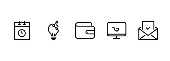 Monochrome Outline Icons for E-commerce, Business, and Planning