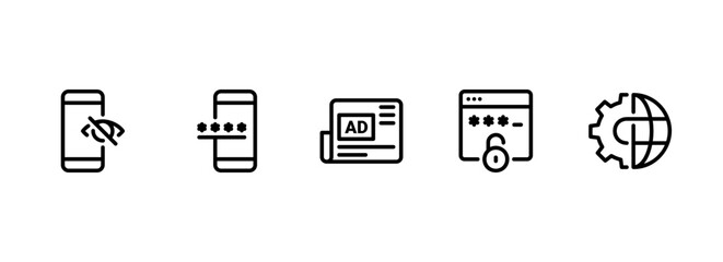 Outline Icon Set for Digital Security, Privacy, and Web Management