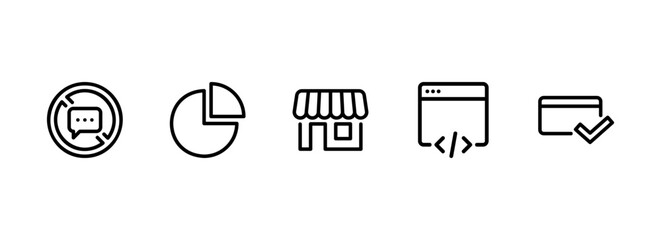 Monochrome Outline Icons for E-commerce, Data, and Web Development