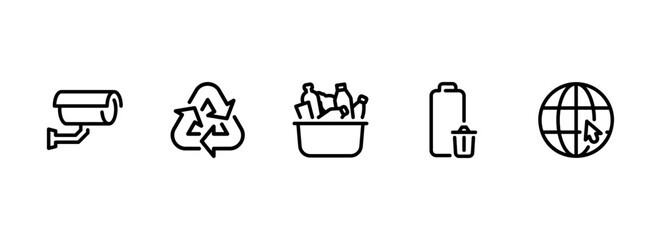 Icon Set for Surveillance, Waste Management, and Internet Access