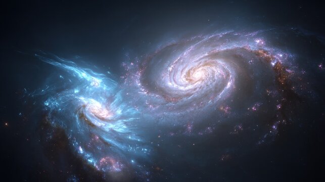 Cosmic Dance of Two Interacting Spiral Galaxies in Deep Space. - Powered by Adobe