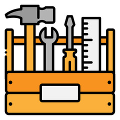 Toolbox with Hand Tools: Hammer, Wrench, Screwdriver, and Ruler