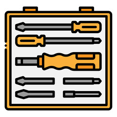 Toolkit with Screwdrivers and Bits Vector Icon