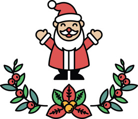 A cartoonish image of Santa Claus with a red hat and a white beard