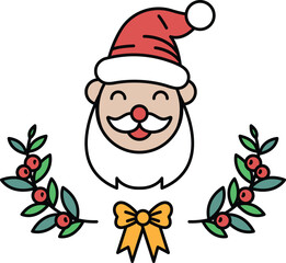 A cartoon of Santa Claus with a red hat and a white beard