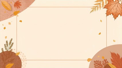 Gentle and delicate background with corner decorations of autumn leaves painted in soft pastel tones. Romantic and dreamy design for wedding invitations, baby shower announcements, or feminine brandin