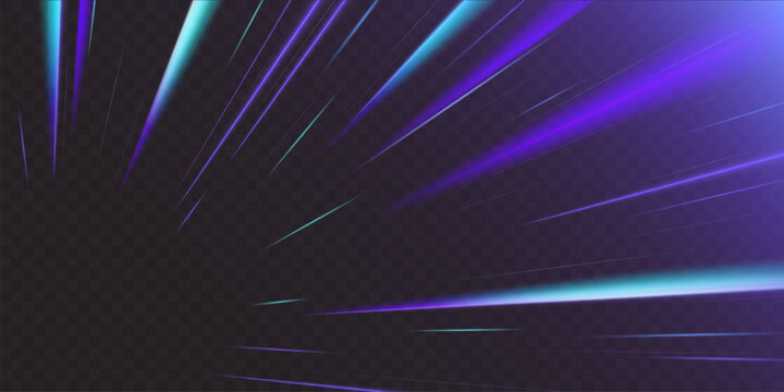 Anime speed motion effect isolated on transparent background. Vector realistic illustration of blue and green lines burst, neon streaks splash for superhero dynamic action, abstract blast pattern
