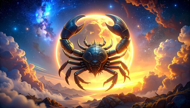 Majestic Crab Zodiac Sign in Cosmic Setting.